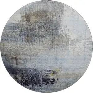 Photo of 8' Sky Blue And Gray Abstract Washable Round Rug With UV Protection