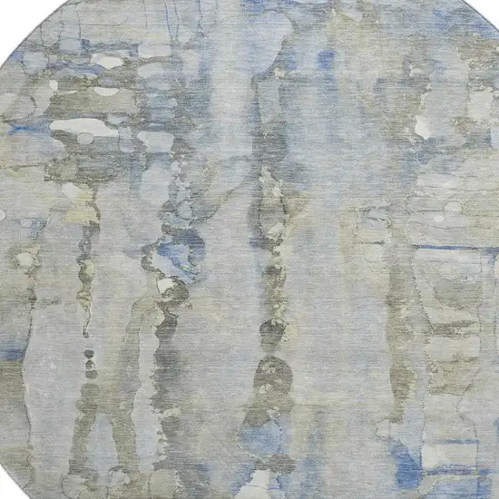 8' Sky Blue And Gray Abstract Washable Round Rug With UV Protection Photo 3