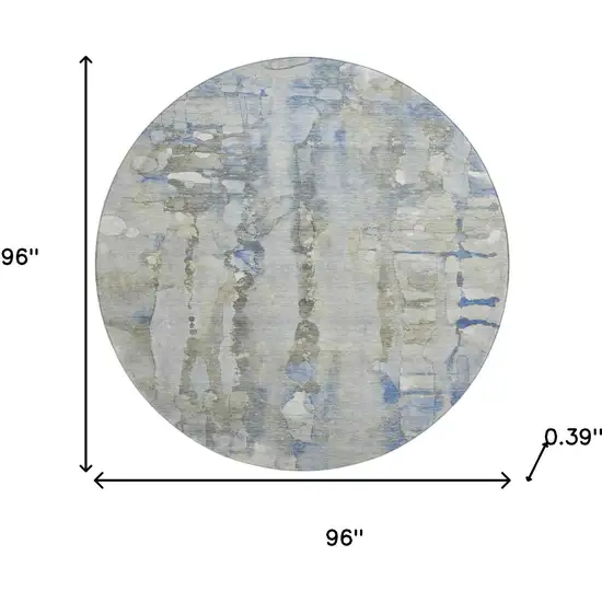 8' Sky Blue And Gray Abstract Washable Round Rug With UV Protection Photo 8