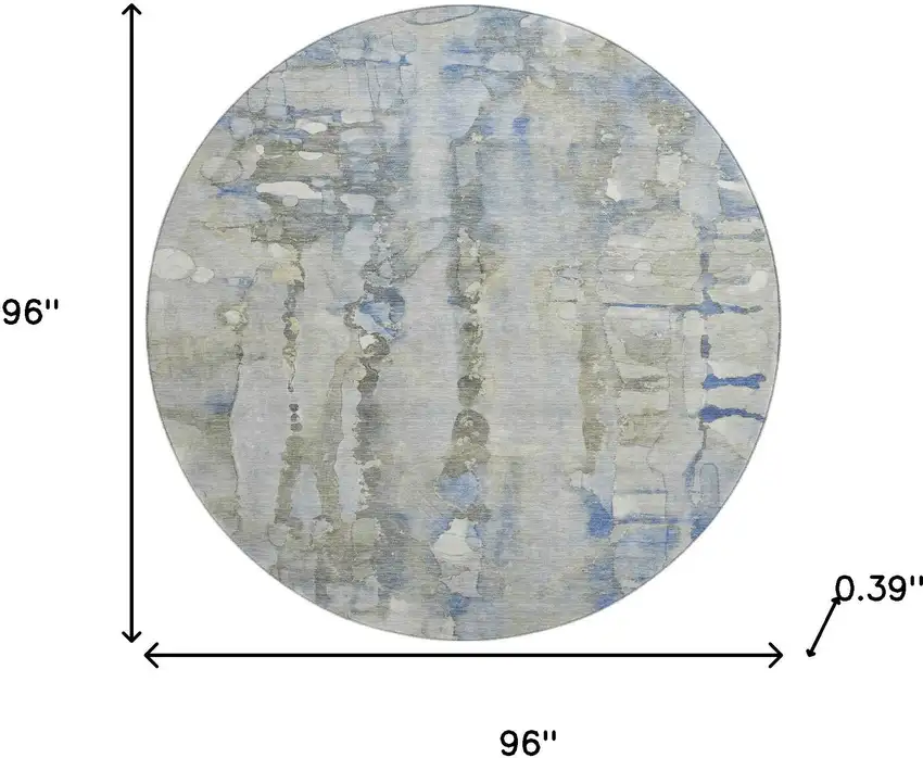8' Sky Blue And Gray Abstract Washable Round Rug With UV Protection Photo 8