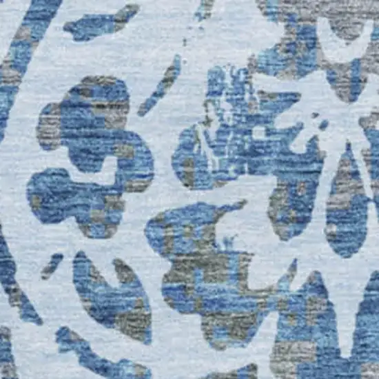 8' Sky Blue And Gray Floral Washable Round Rug With UV Protection Photo 3