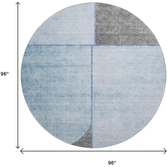 8' Sky Blue And Gray Geometric Washable Round Rug With UV Protection Photo 9