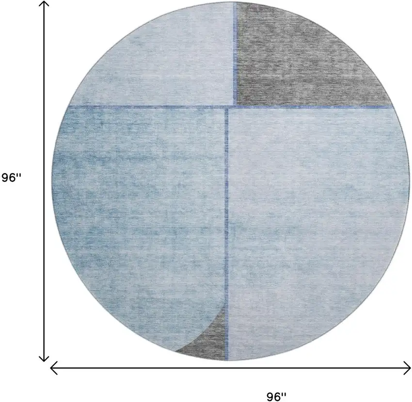 8' Sky Blue And Gray Geometric Washable Round Rug With UV Protection Photo 9