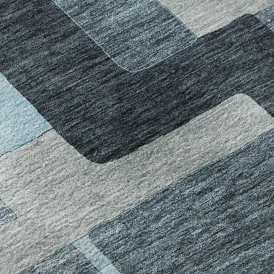 8' Sky Blue And Gray Geometric Washable Round Rug With UV Protection Photo 7