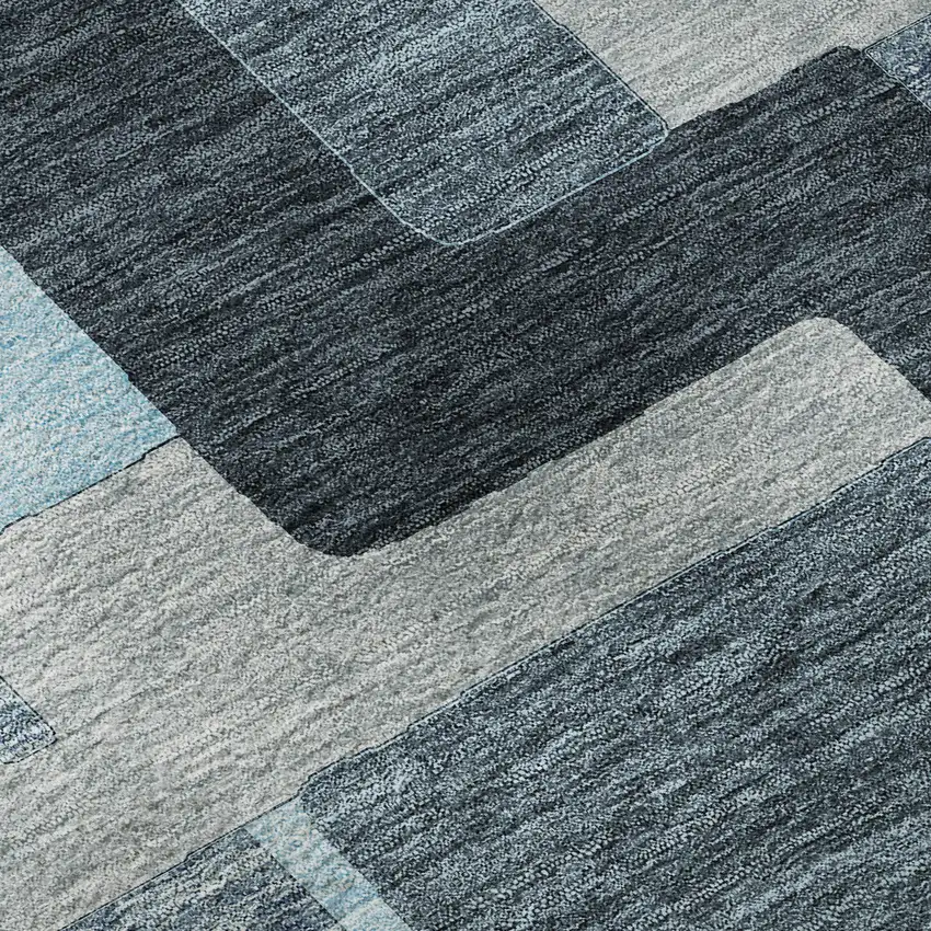 8' Sky Blue And Gray Geometric Washable Round Rug With UV Protection Photo 7