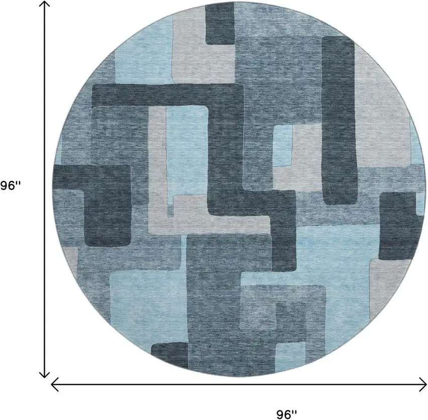 8' Sky Blue And Gray Geometric Washable Round Rug With UV Protection Photo 8