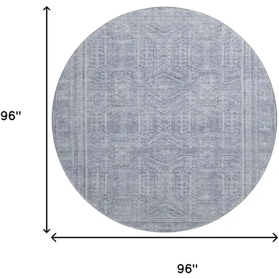 8' Sky Blue And Gray Geometric Washable Round Rug With UV Protection Photo 9