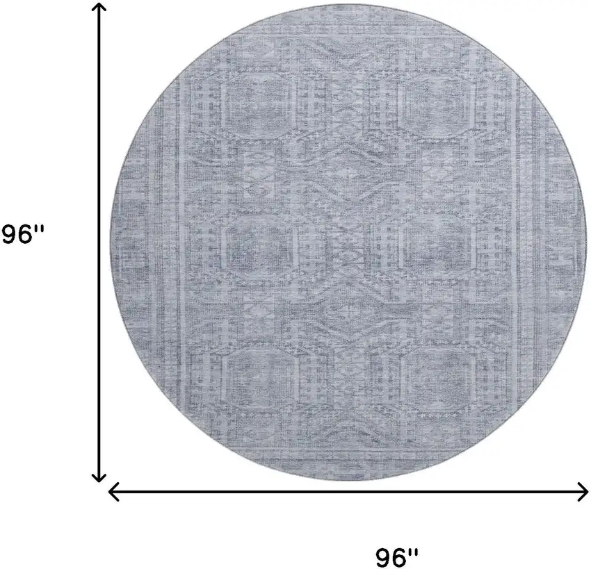 8' Sky Blue And Gray Geometric Washable Round Rug With UV Protection Photo 9