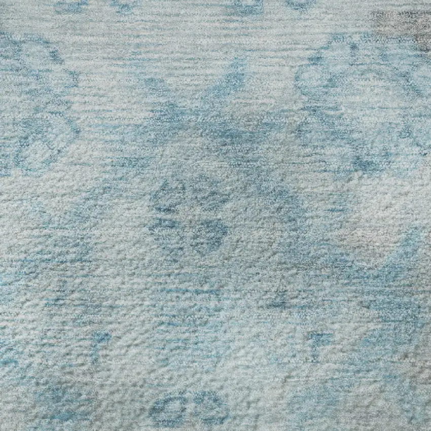 8' Sky Blue And Gray Medallion Washable Round Rug With UV Protection Photo 9