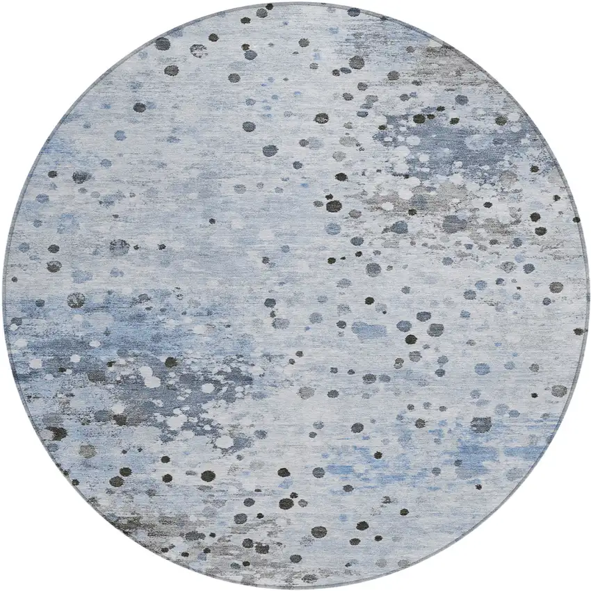 8' Sky Blue And Gray Round Abstract Washable Indoor Outdoor Area Rug Photo 1