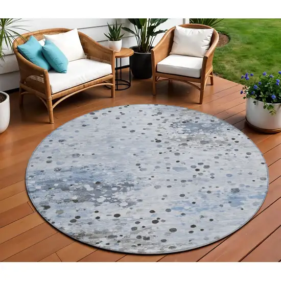 8' Sky Blue And Gray Round Abstract Washable Indoor Outdoor Area Rug Photo 2
