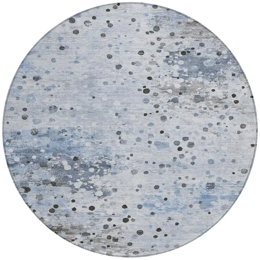 8' Sky Blue And Gray Round Abstract Washable Indoor Outdoor Area Rug Photo 3