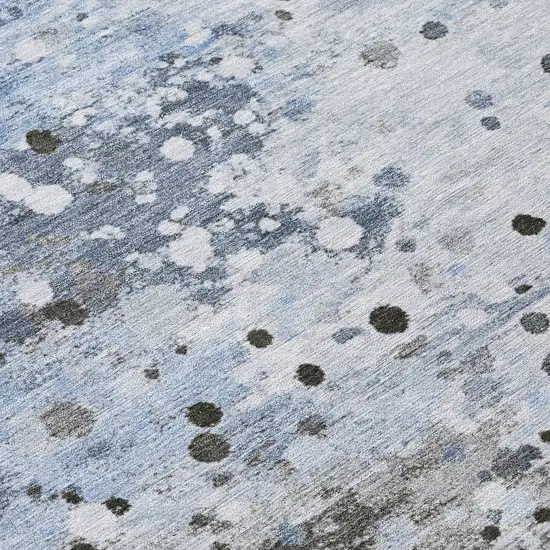 8' Sky Blue And Gray Round Abstract Washable Indoor Outdoor Area Rug Photo 8