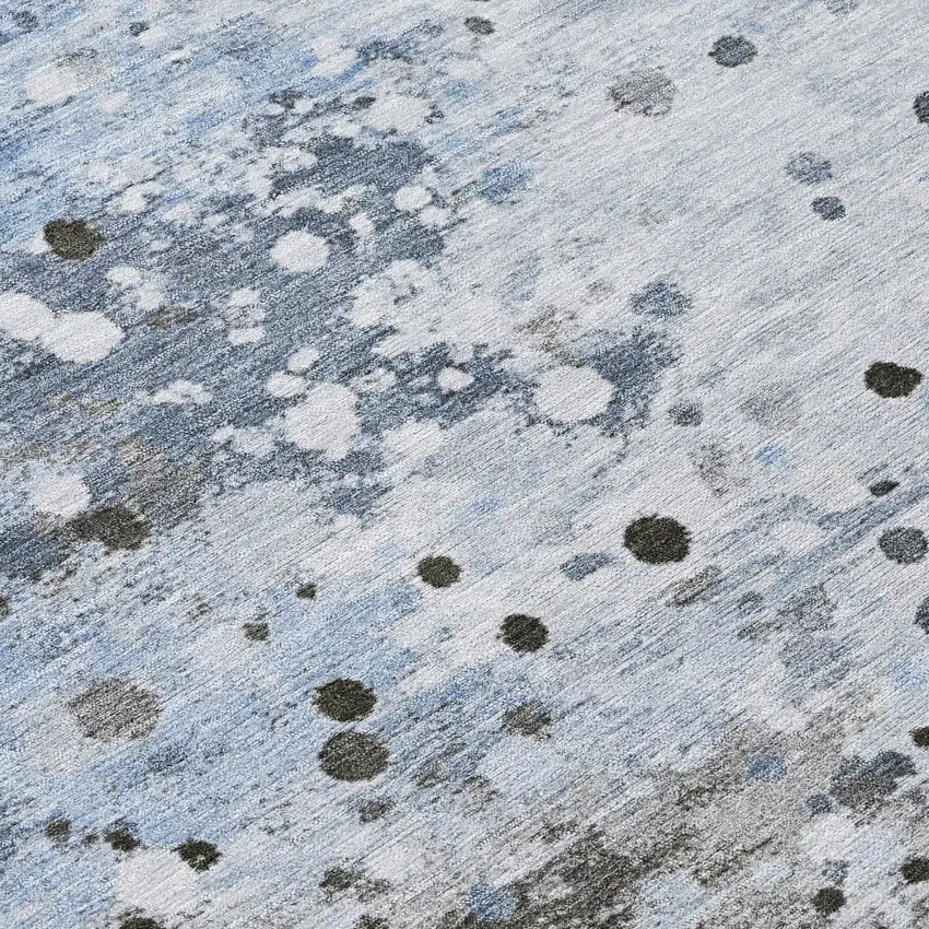 8' Sky Blue And Gray Round Abstract Washable Indoor Outdoor Area Rug Photo 8