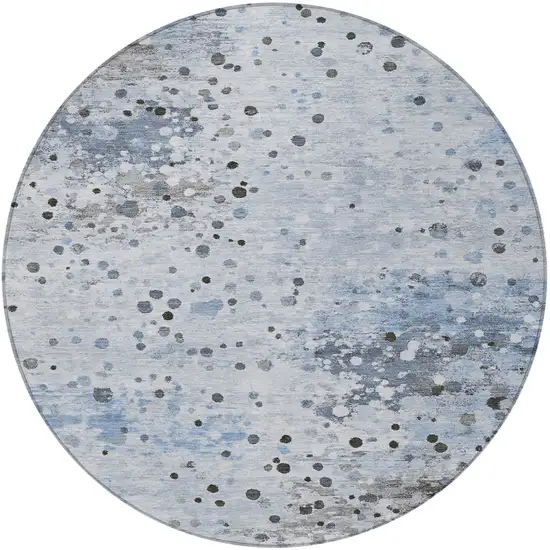 8' Sky Blue And Gray Round Abstract Washable Indoor Outdoor Area Rug Photo 4
