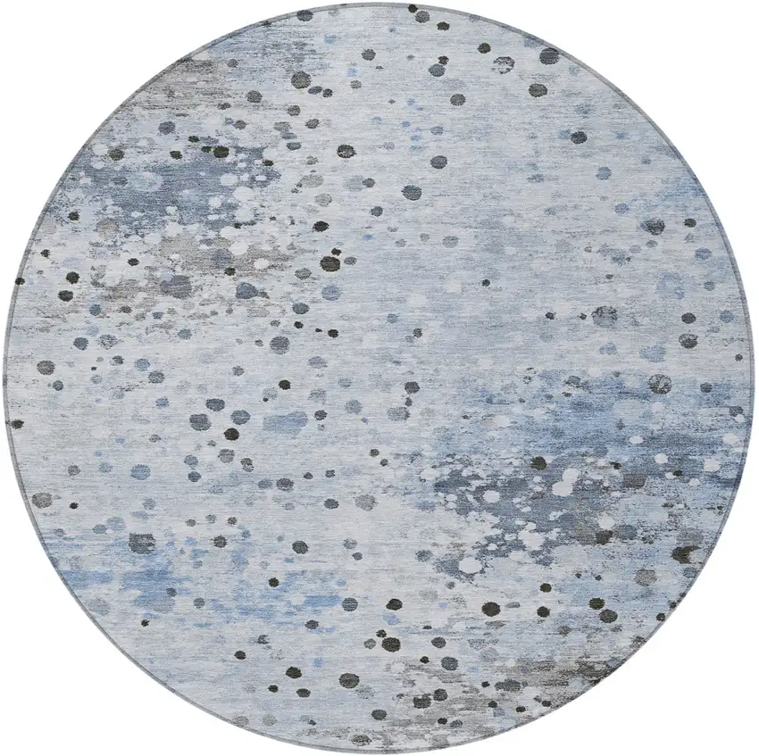 8' Sky Blue And Gray Round Abstract Washable Indoor Outdoor Area Rug Photo 4
