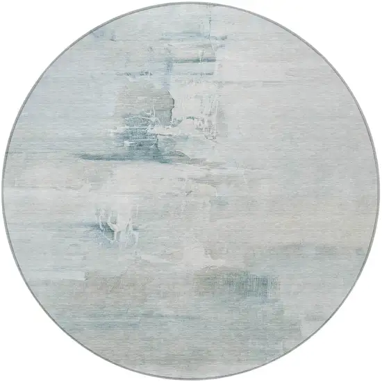 8' Sky Blue And Gray Round Abstract Washable Indoor Outdoor Area Rug Photo 4