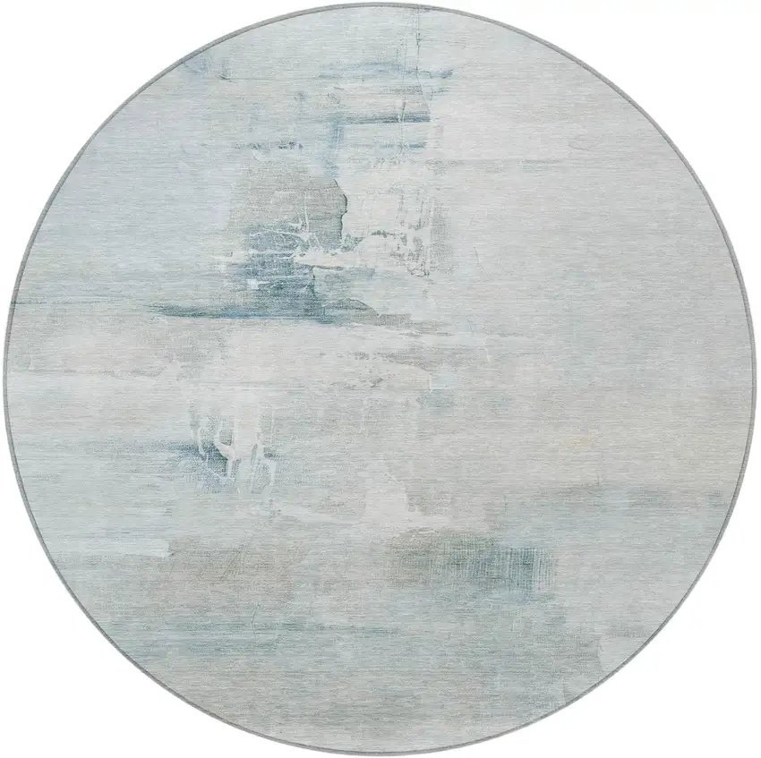 8' Sky Blue And Gray Round Abstract Washable Indoor Outdoor Area Rug Photo 4