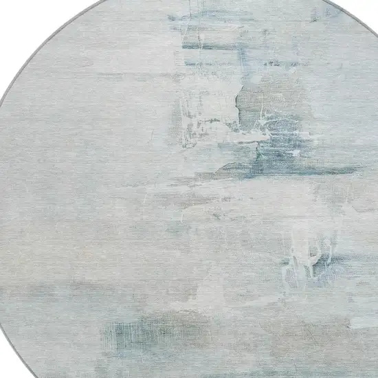 8' Sky Blue And Gray Round Abstract Washable Indoor Outdoor Area Rug Photo 8
