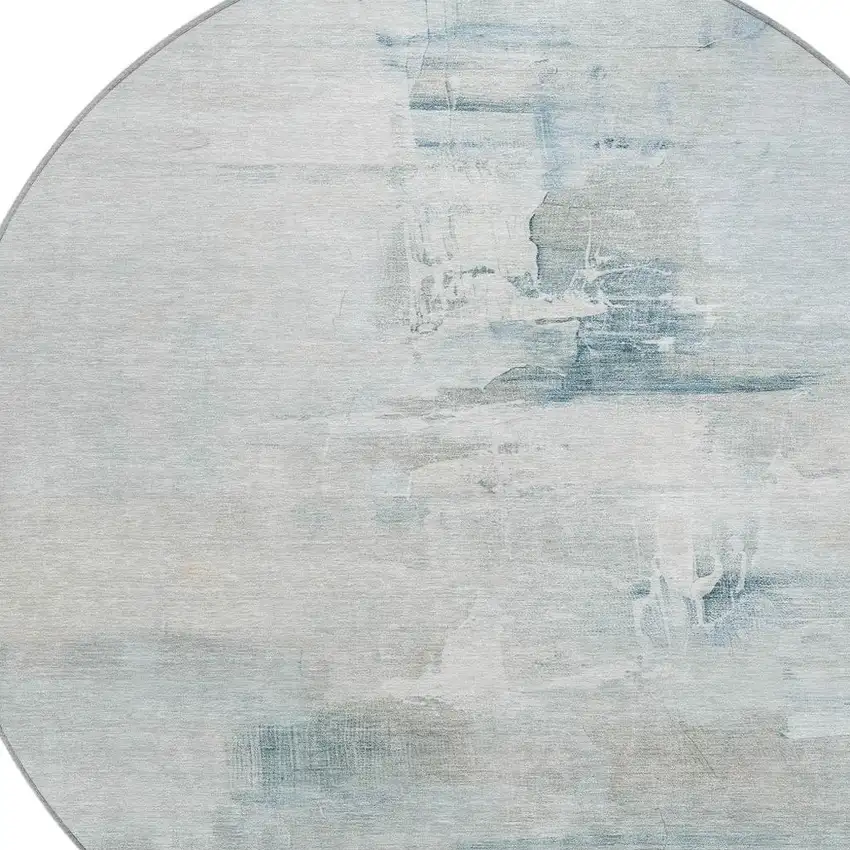 8' Sky Blue And Gray Round Abstract Washable Indoor Outdoor Area Rug Photo 8