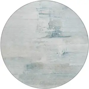 Photo of 8' Sky Blue And Gray Round Abstract Washable Indoor Outdoor Area Rug