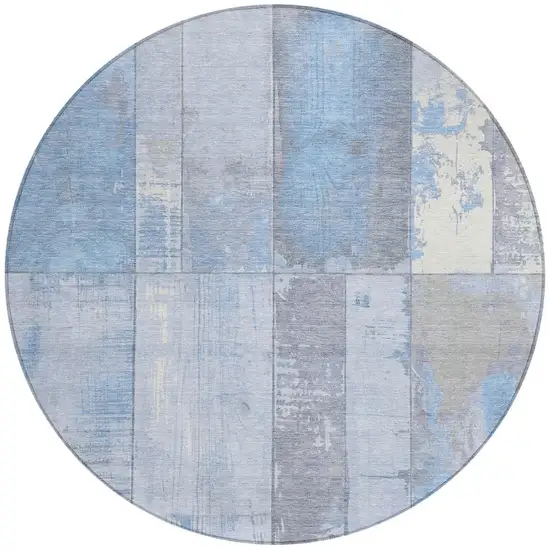8' Sky Blue And Gray Round Geometric Washable Indoor Outdoor Area Rug Photo 3
