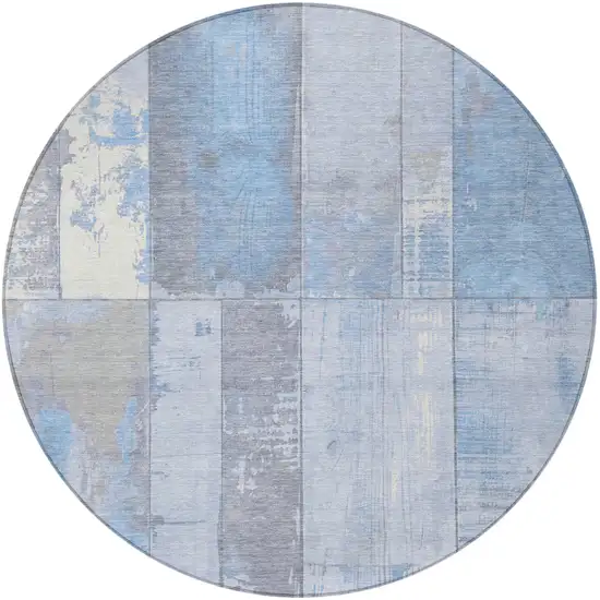 8' Sky Blue And Gray Round Geometric Washable Indoor Outdoor Area Rug Photo 4