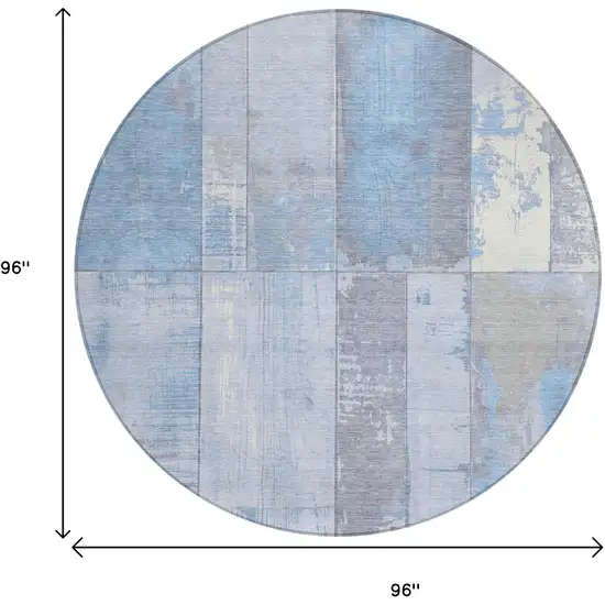 8' Sky Blue And Gray Round Geometric Washable Indoor Outdoor Area Rug Photo 8