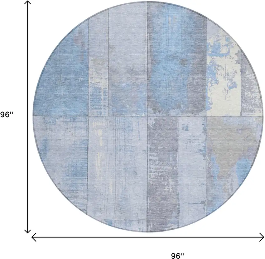 8' Sky Blue And Gray Round Geometric Washable Indoor Outdoor Area Rug Photo 8