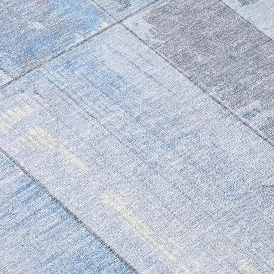 8' Sky Blue And Gray Round Geometric Washable Indoor Outdoor Area Rug Photo 9