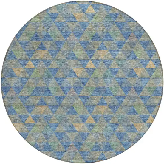8' Sky Blue And Gray Round Geometric Washable Indoor Outdoor Area Rug Photo 2