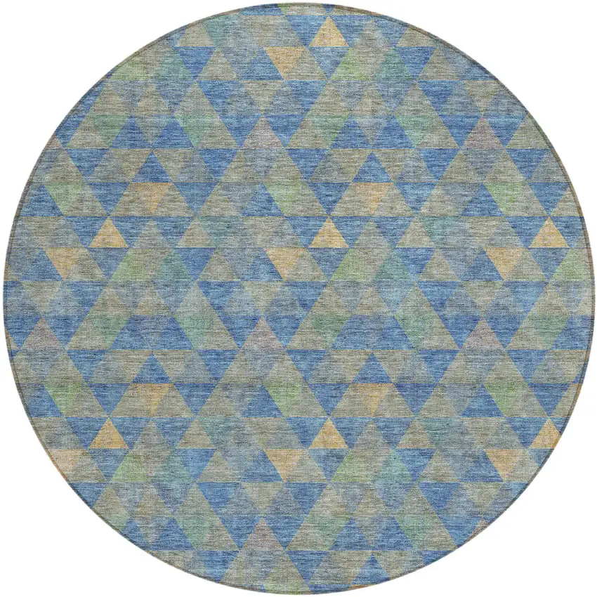 8' Sky Blue And Gray Round Geometric Washable Indoor Outdoor Area Rug Photo 2
