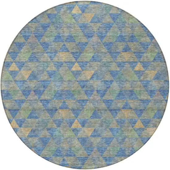 8' Sky Blue And Gray Round Geometric Washable Indoor Outdoor Area Rug Photo 4