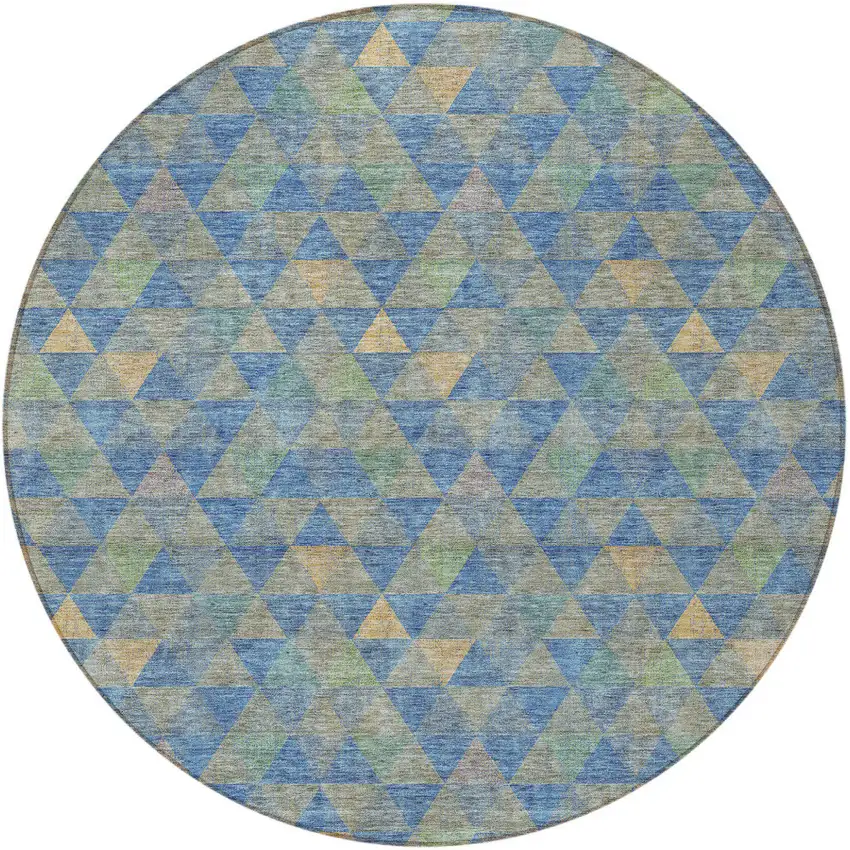 8' Sky Blue And Gray Round Geometric Washable Indoor Outdoor Area Rug Photo 4