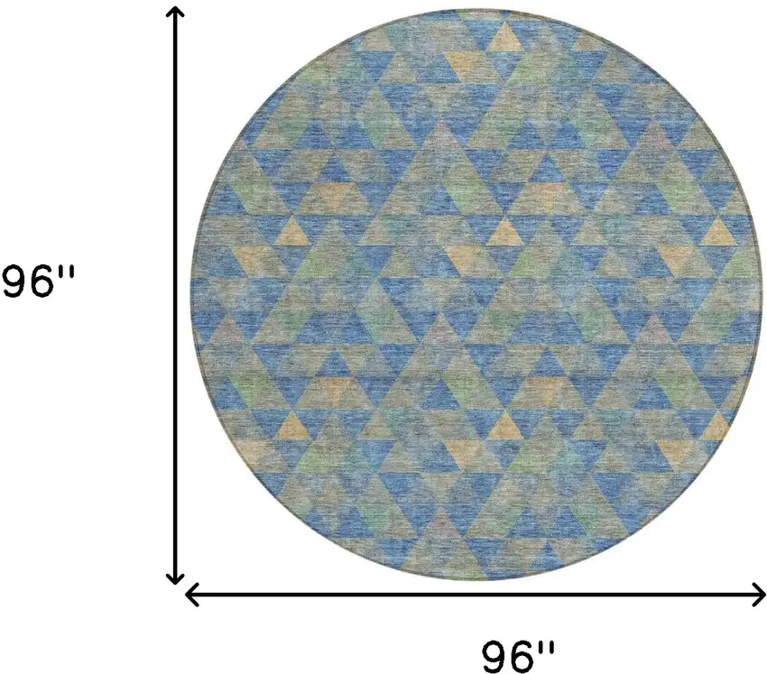 8' Sky Blue And Gray Round Geometric Washable Indoor Outdoor Area Rug Photo 3