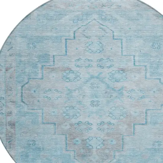 8' Sky Blue And Gray Round Medallion Washable Indoor Outdoor Area Rug Photo 8