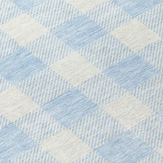 8' Sky Blue And Gray Round Plaid Washable Indoor Outdoor Area Rug Photo 8