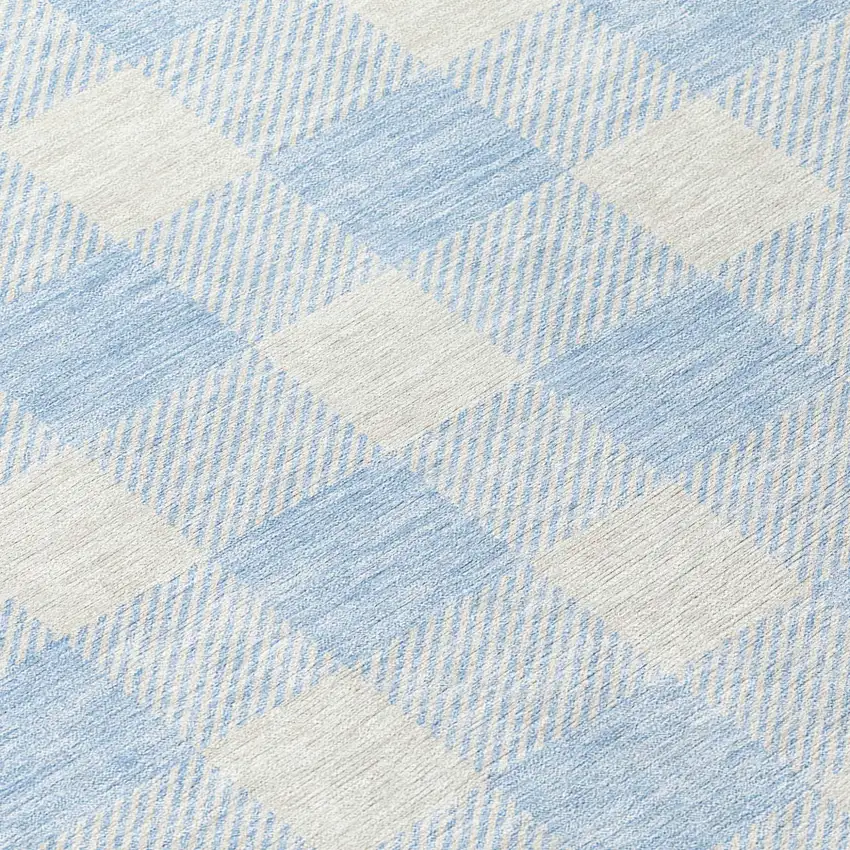 8' Sky Blue And Gray Round Plaid Washable Indoor Outdoor Area Rug Photo 8