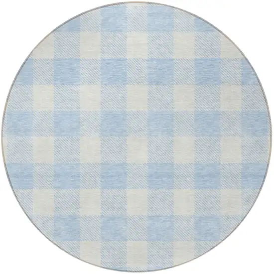 8' Sky Blue And Gray Round Plaid Washable Indoor Outdoor Area Rug Photo 5