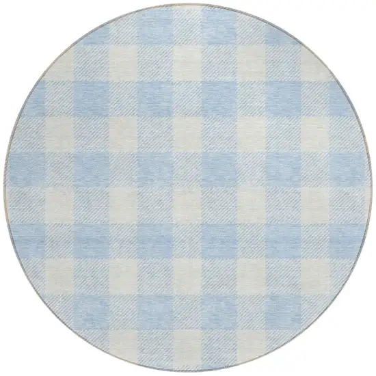 8' Sky Blue And Gray Round Plaid Washable Indoor Outdoor Area Rug Photo 4