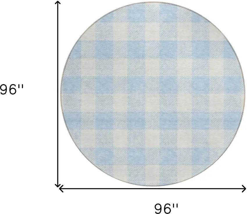 8' Sky Blue And Gray Round Plaid Washable Indoor Outdoor Area Rug Photo 3