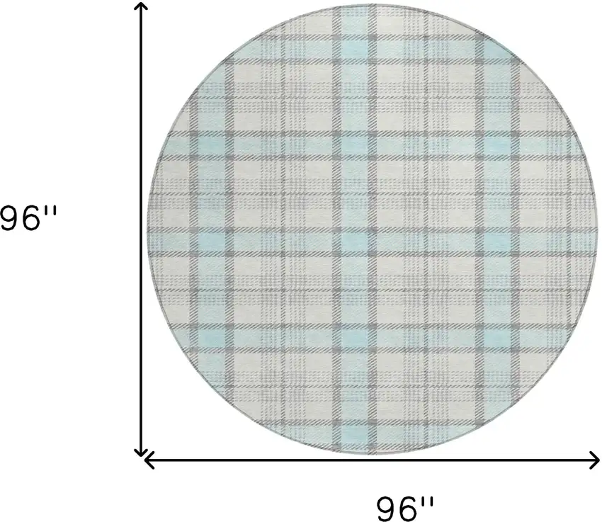 8' Sky Blue And Gray Round Plaid Washable Indoor Outdoor Area Rug Photo 7