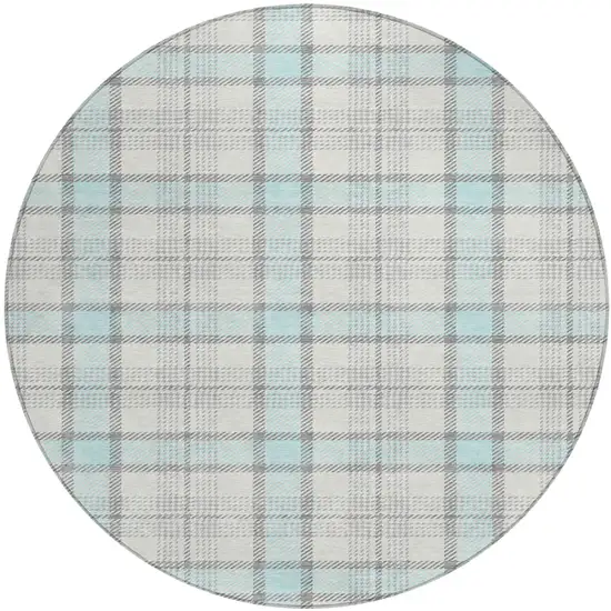 8' Sky Blue And Gray Round Plaid Washable Indoor Outdoor Area Rug Photo 2