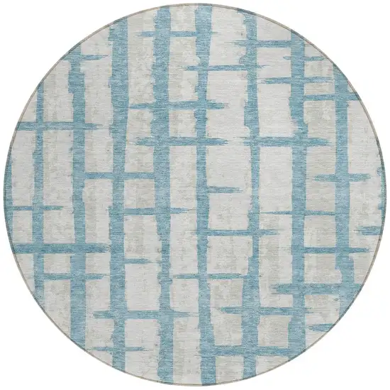 8' Sky Blue And Gray Round Striped Washable Indoor Outdoor Area Rug Photo 4