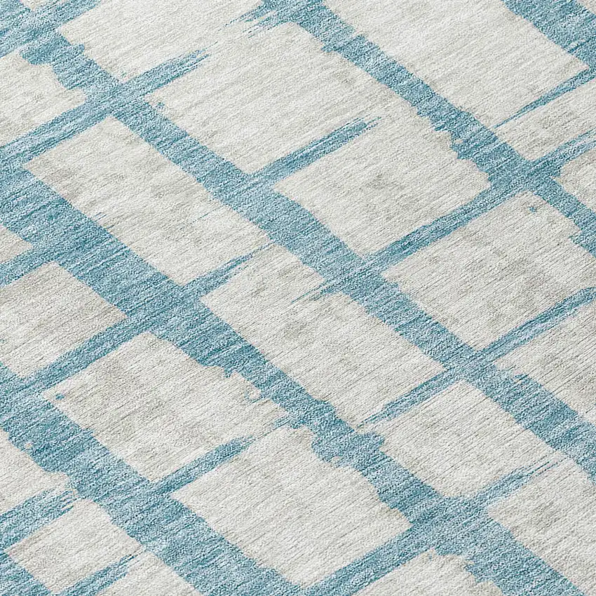 8' Sky Blue And Gray Round Striped Washable Indoor Outdoor Area Rug Photo 8