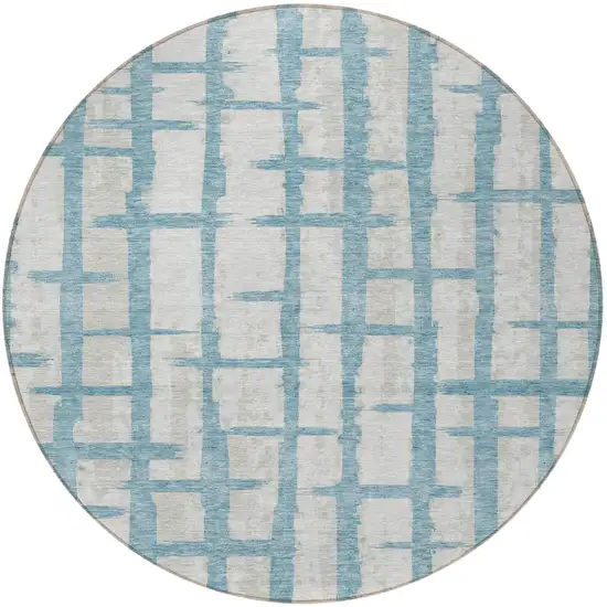 8' Sky Blue And Gray Round Striped Washable Indoor Outdoor Area Rug Photo 5