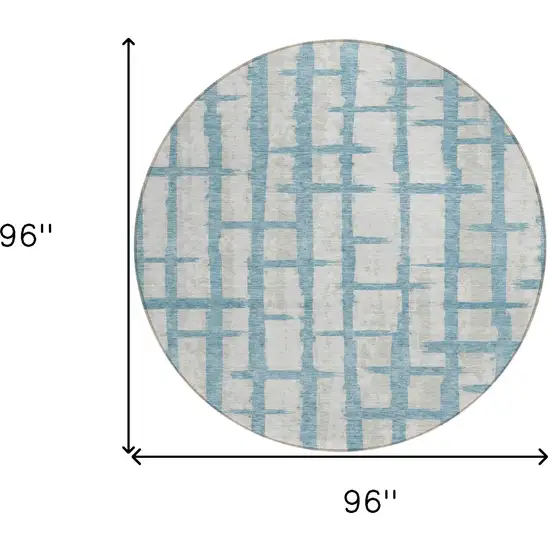 8' Sky Blue And Gray Round Striped Washable Indoor Outdoor Area Rug Photo 3