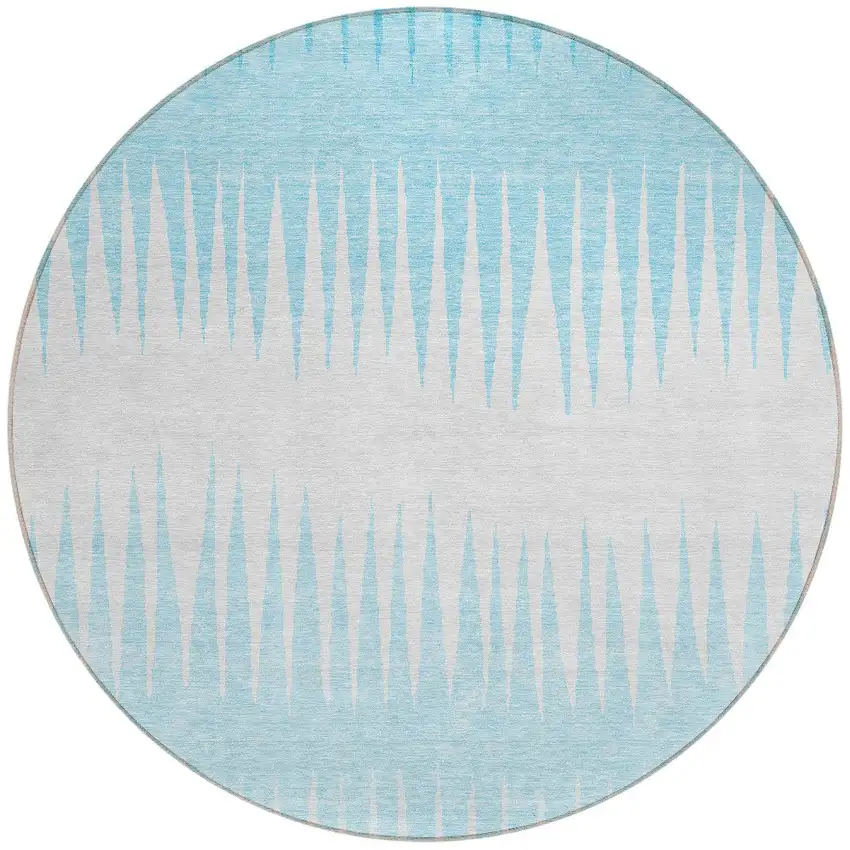 8' Sky Blue And Gray Round Striped Washable Indoor Outdoor Area Rug Photo 5