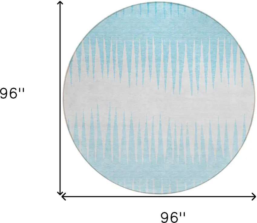 8' Sky Blue And Gray Round Striped Washable Indoor Outdoor Area Rug Photo 3
