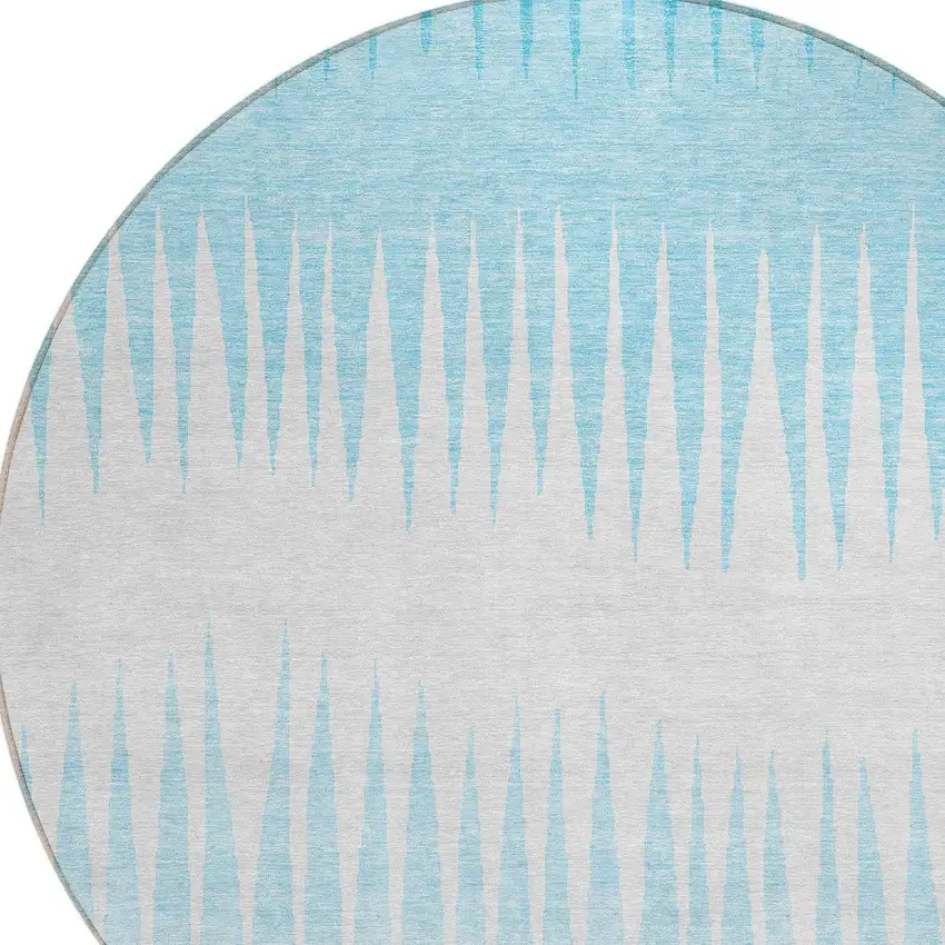 8' Sky Blue And Gray Round Striped Washable Indoor Outdoor Area Rug Photo 4